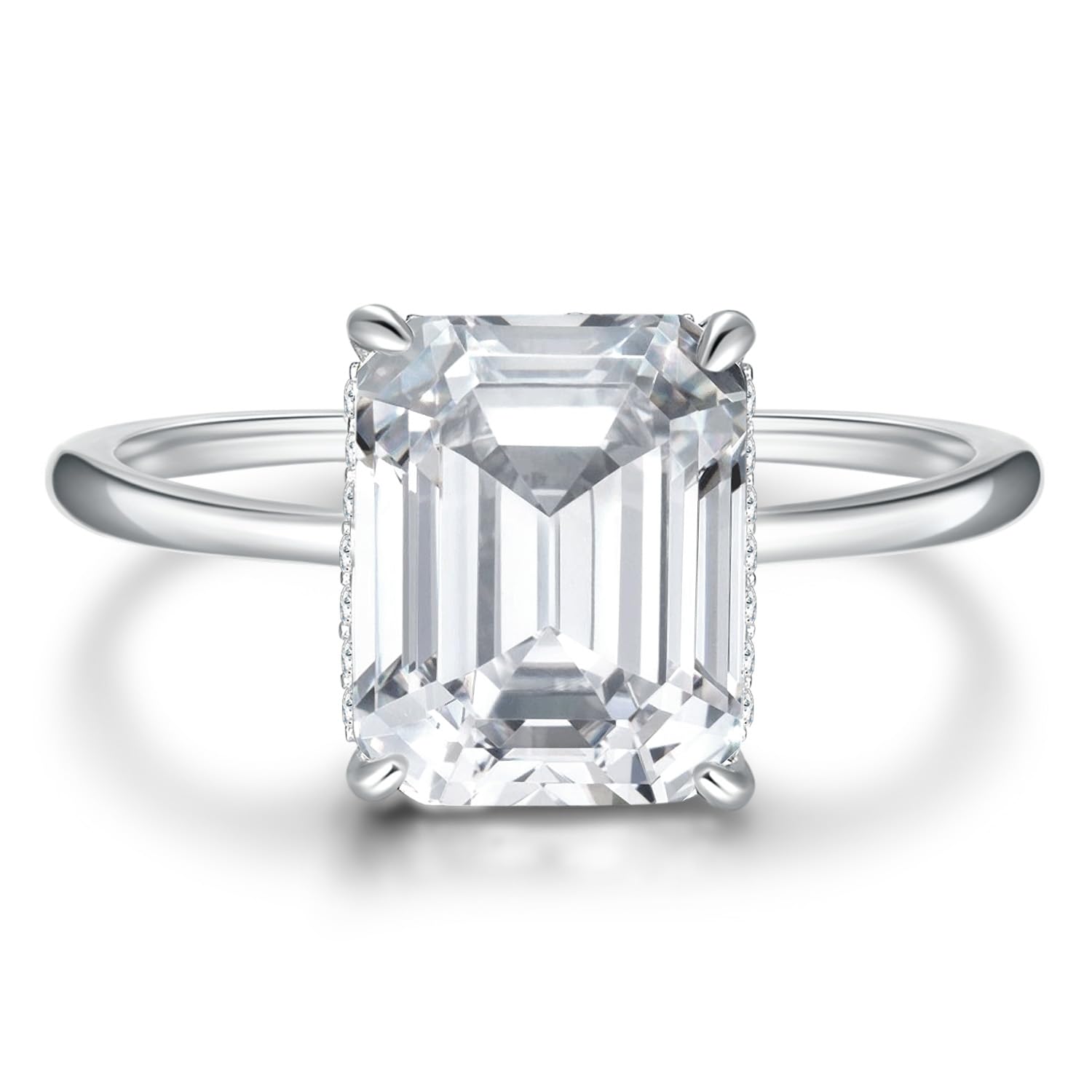 JIARUI 4ct Cubic Zirconia Engagement Rings For Women Promise Ring 14K Gold/Silver Plated Sterling Silver Emerald Cut CZ Wedding Band Size 5-10