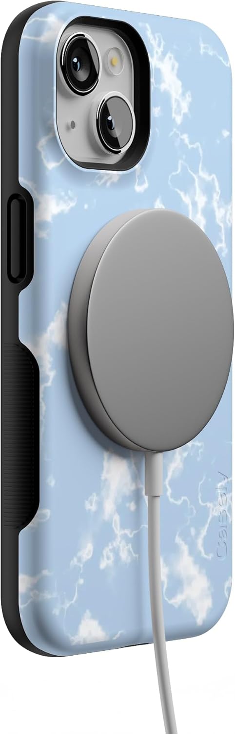 Casely iPhone 14 Case | Light Blue Skies | Marble Clouds | Bold Protective Design | Compatible with MagSafe