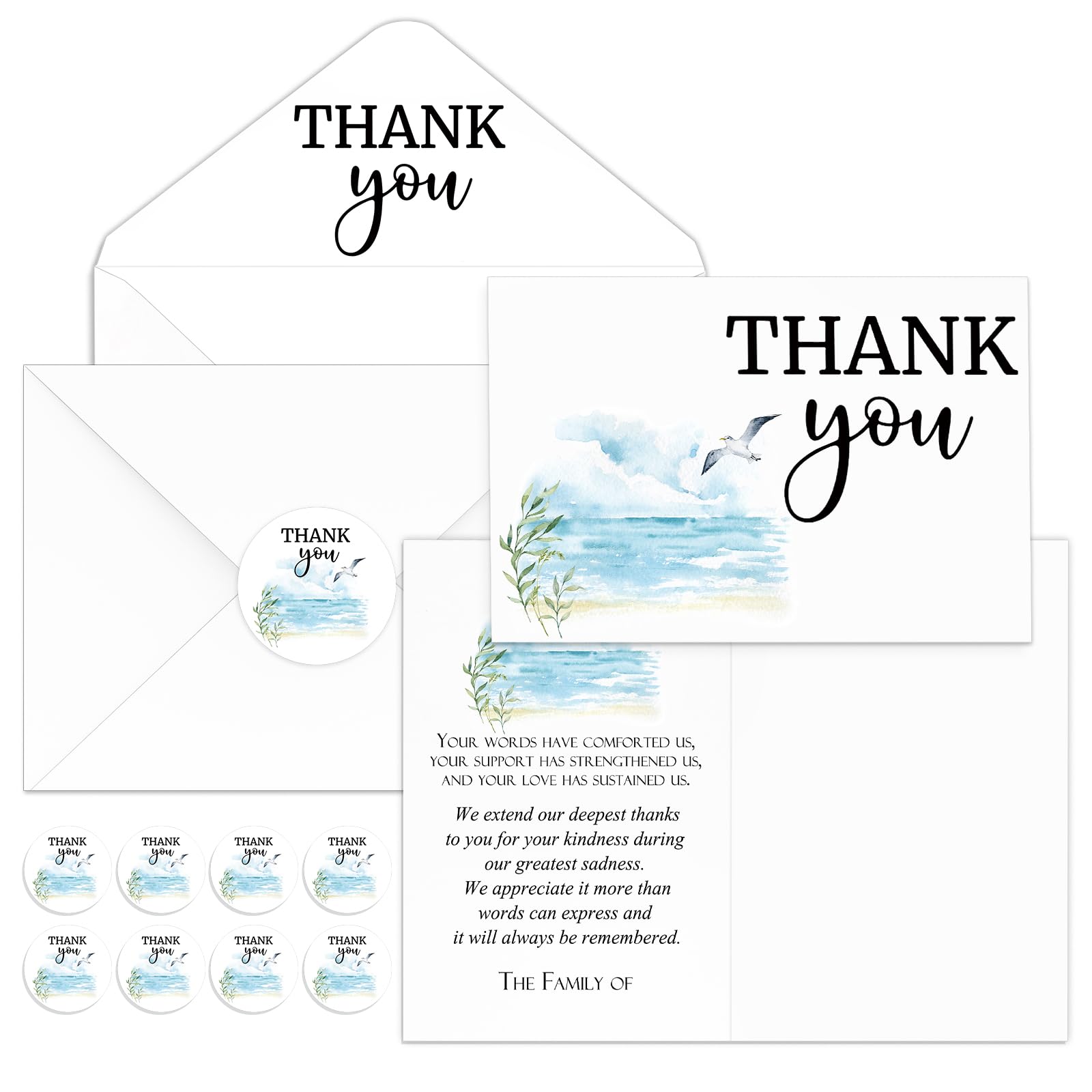 Fumete 50 Set Funeral Thank You Cards with Envelopes and Stickers Thank You Sympathy Cards with Meaningful Message Bereavement for Funeral Family