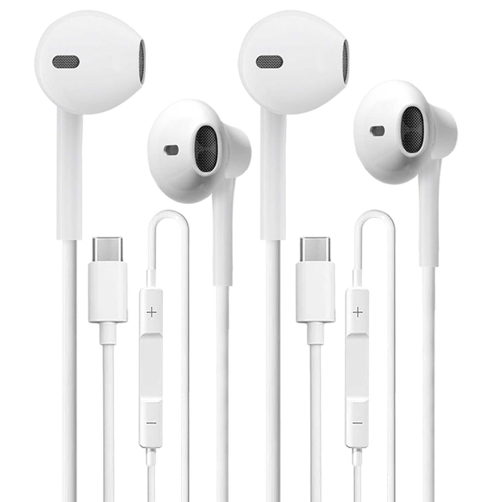 USB C Headphones 2 Pack，USB Type C Earbuds HiFi Stereo USB C Wired Earphones with Microphone Volume Control Compatible with Samsung Galaxy S23 S22 S21