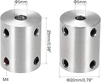 Vista 2 de uxcell Juego de acoplamiento rígido de 0.197 in a 0.197 in Tornillo L25XD20 aleación de aluminio, conector de acoplador de eje, accesorios de motor