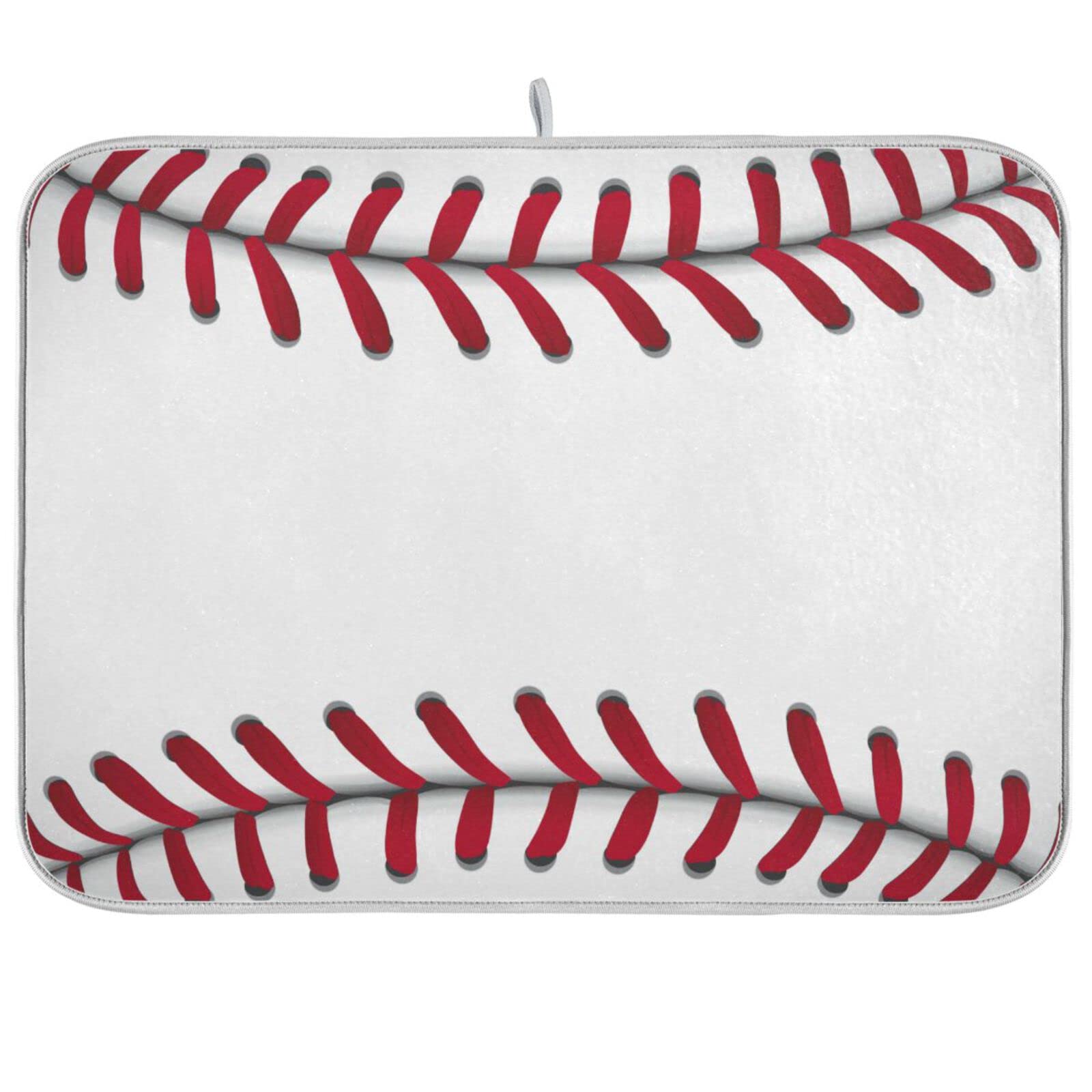 ZzWwR Baseball Stripe Absorbent Dish Drying Mat Microfiber Kitchen Countertop Table Protector Multipurpose Counter Rack Sink Drainer Pad (16” x 18”)