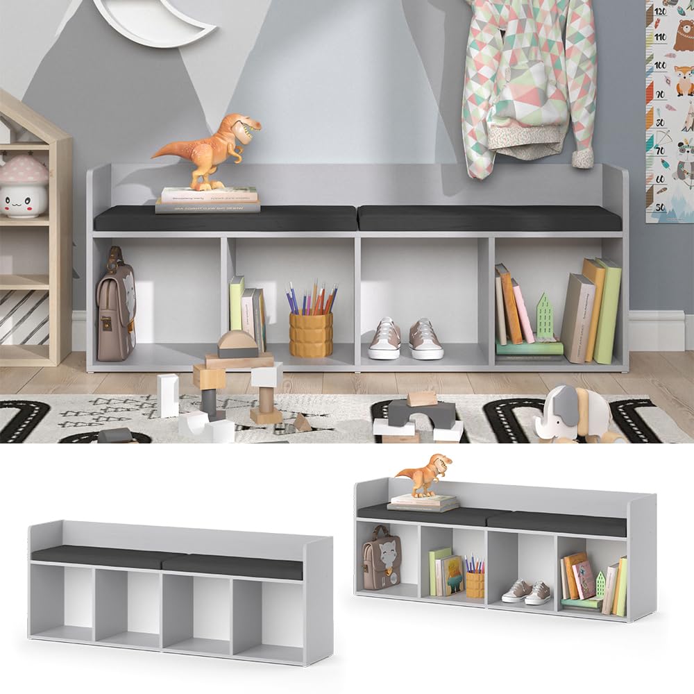 Vicco Étagère pour Enfants Luigi, Gris Clair, 142.4x53.4cm 4 Compartiments, Compatible avec d'autres éléments de la série Luigi