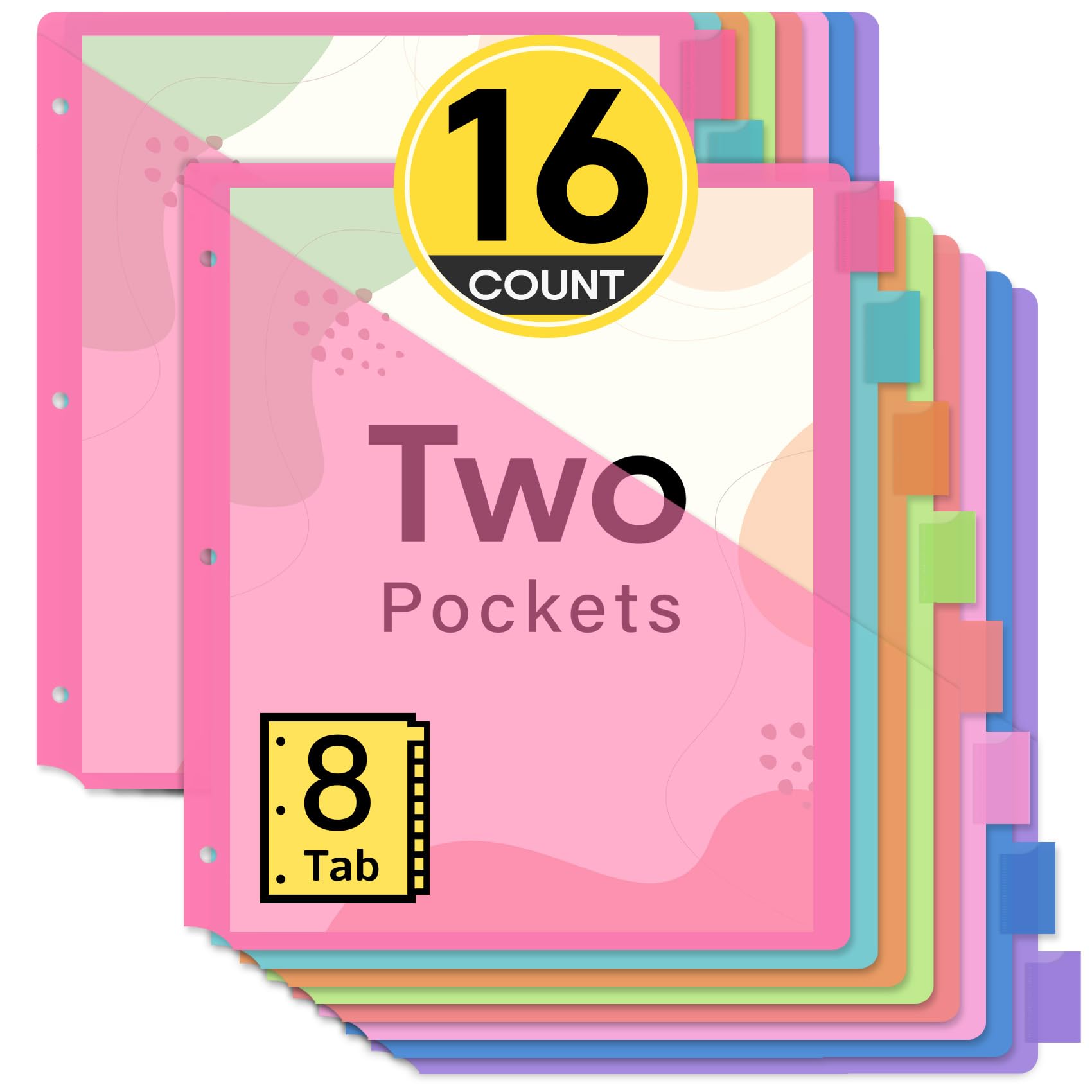 Taja 8 Tab Dividers for 3 Ring Binder with Two Pockets, 2 Set* 8 Count Plastic Binder Index Dividers, Perfect for Office, School, Home Organization, Bright Colors
