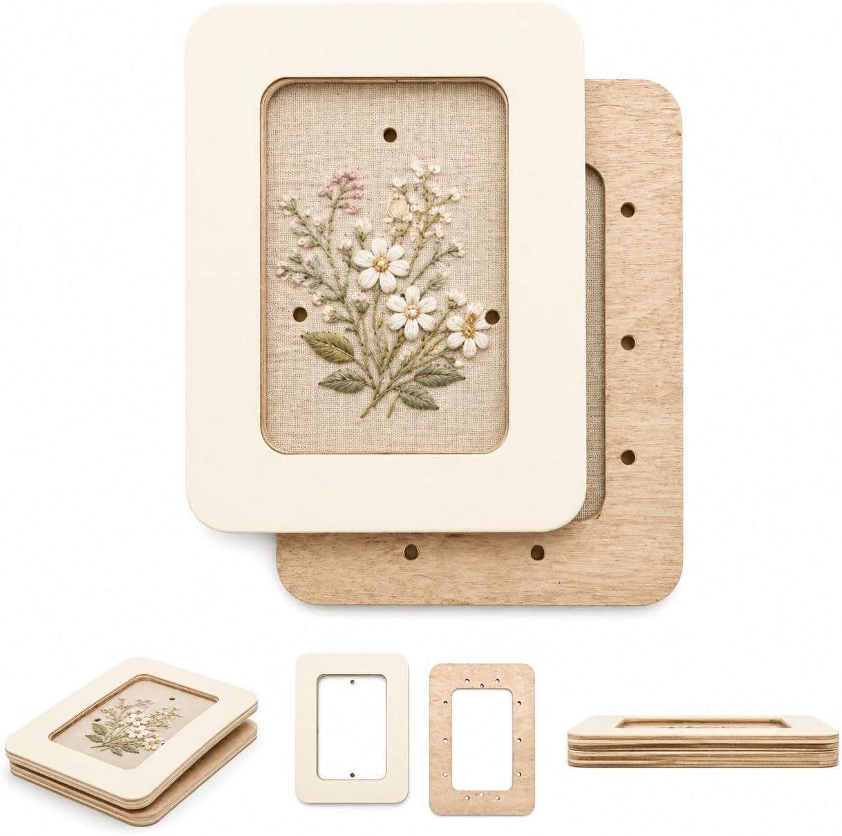 Wooden Cross Stitch Frame Beige Rectangle Magnetic Embroidery Hoop for Wedding Cards, Bookmarks, Gift Tags, Vertical Patterns, Plastic Canvas, Felt, 2.5 x 3.5 in (10.5 x 13 cm)