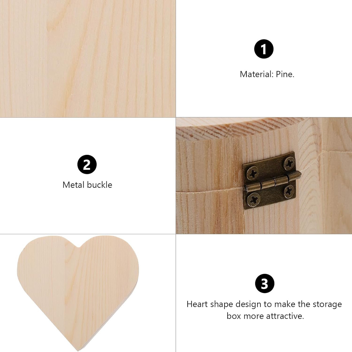 2pcs Pine Jewelry Boxes for Small Item Storage Heart Shape image 3