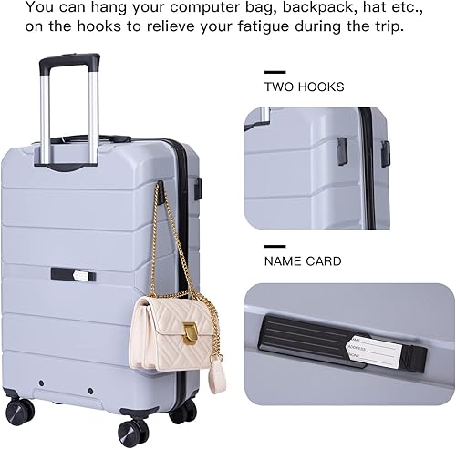 Vista 5 de Juego de maletas duraderas de viaje con ruedas giratorias TSA, equipaje de mano, juego de 3 piezas (20 pulgadas24 pulgadas28 pulgadas), plateado