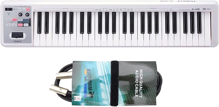 Roland A49 A-49 MIDI Keyboard White + Keepdrum MIDI Cable 2m