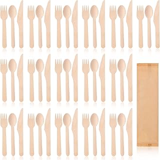 300 Pieces Disposable Wooden Forks, Spoons, Knives Set Alternative to Plastic Cutlery Wooden Utensils Wood Cutlery Set 6.3 Inches Birch Wood Cutlery for Party, 100 Forks, 100 Spoons and 100 Knives