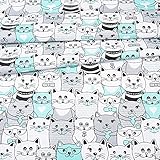 Erstklassiger Baumwollstoff 0,5lfm, 100% Baumwolle, modische Muster, Breite 160cm – Katzen im Kino - Mint