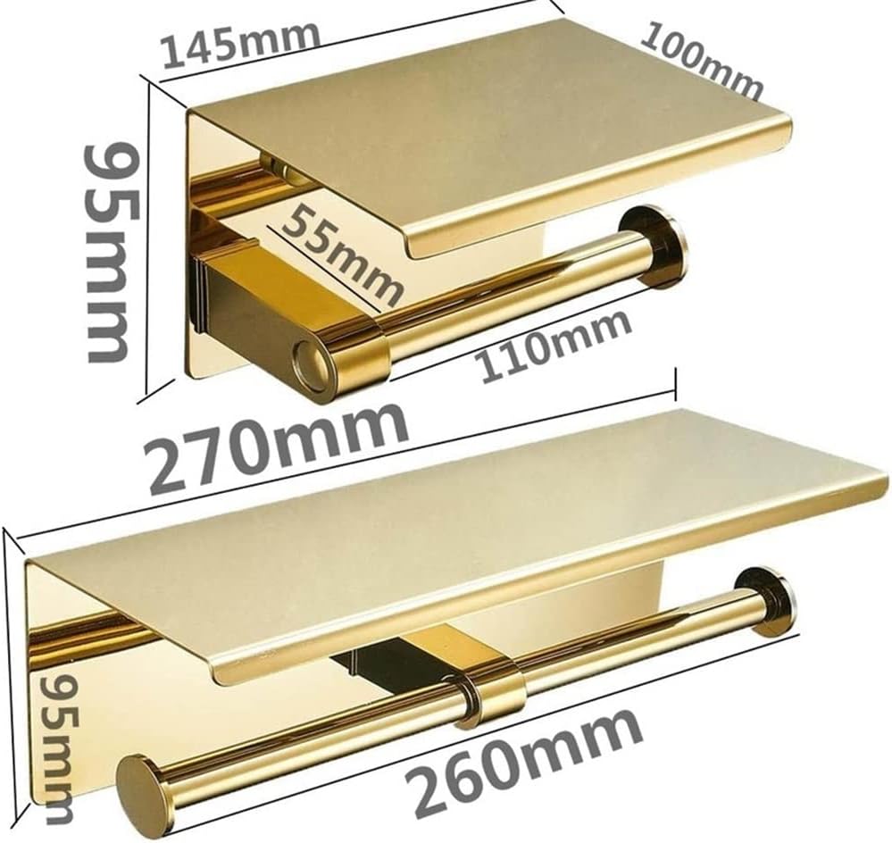 Roll Toilet Paper Holder with Phone Shelf, Bathroom Tissue Wall Mounted Dispenser