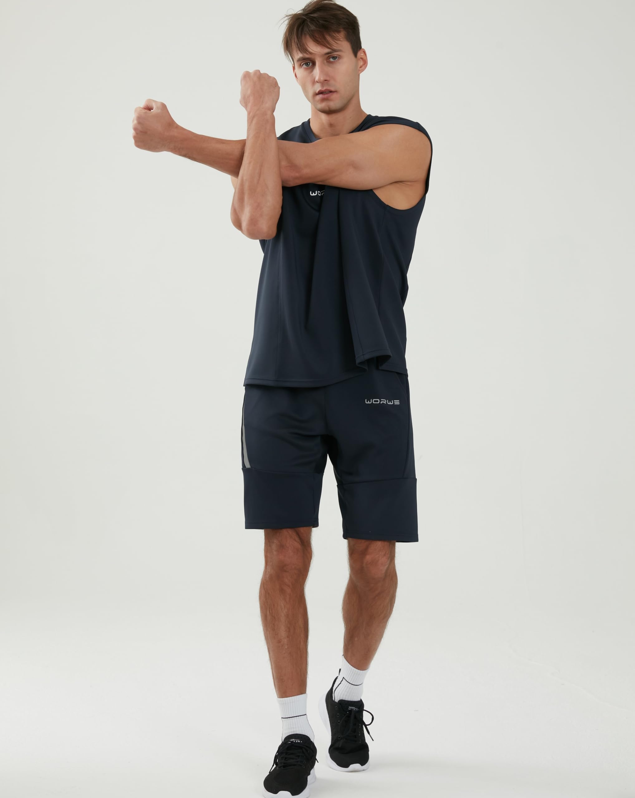 Maglietta Senza Maniche da Uomo Stile Spalla Caduta Moda Sportiva Fitness Asciugatura Rapida ranspirabile Bretella Top Logo 3D Anti-UV Girocollo
