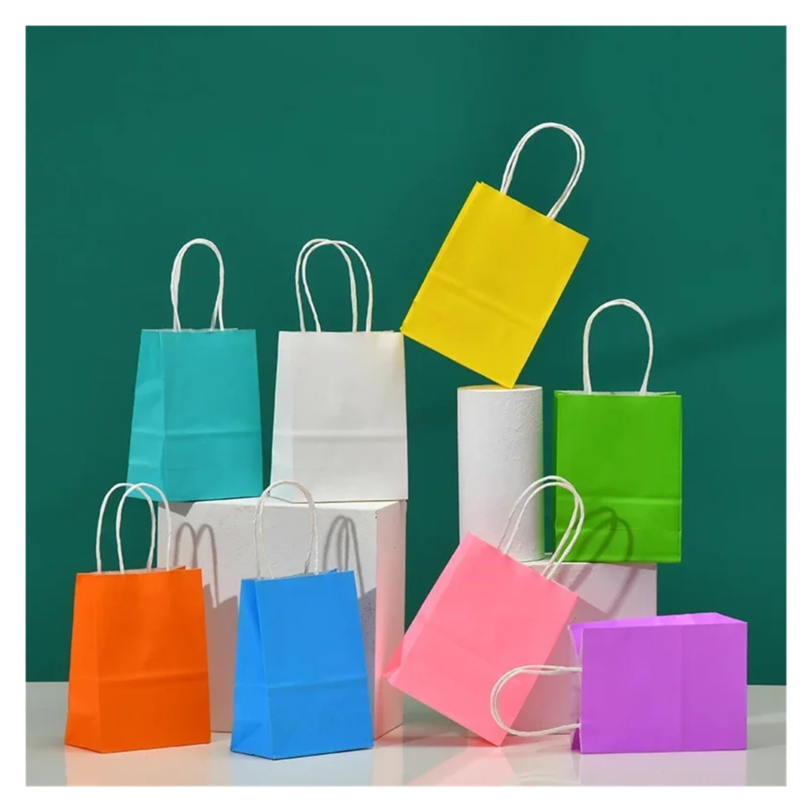 Bolsas de Papel Bolsas de Papel 10/20/30/50 Uds Mini bolsa pequeña de papel Kraft con asas bolsa de regalo for Festival bolsas de compras de dulces(Blue,21X27X11CM (M)_50PCS)