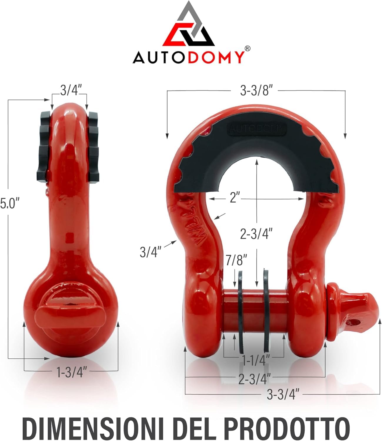 Autodomy Pack 2 Unita Grillo Acciaio Inox Forgiato e Zincato | Capacità 4,75 Tonnellate (4.750Kg) | Grilli Traino per Imbracatura da 3/4" | Grillo 4x4 per il Traino e il Recupero di Veicoli