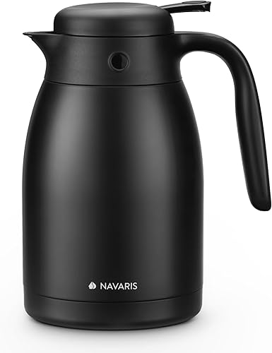 Miniatura 7 de Navaris Servidor de café aislado Jarra de acero inoxidable negro mate Dispensador térmico de té o agua Hervidor al vacío para bebidas frías y