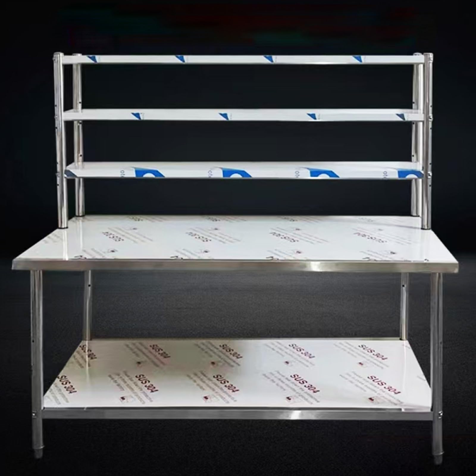 Banco da lavoro a 3 ripiani in acciaio inox con ampio tavolo di preparazione per cucina e lavanderia, scaffalatura resistente da 0,6 mm di spessore (lunghezza x larghezza x altezza 90 x altezza 90 x