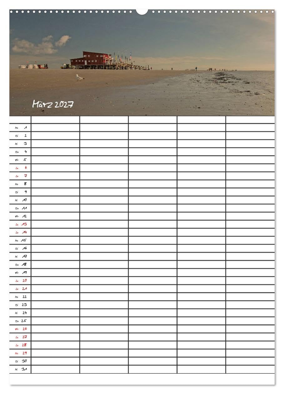 CALVENDO - St. Peter Ording Familienplaner (hochwertiger Premium Wandkalender 2027 DIN A2 hoch), Kunstdruck in Hochglanz: 12 zauberhafte Fotografien von St. Peter Ording begleiten Sie durchs Jahr.