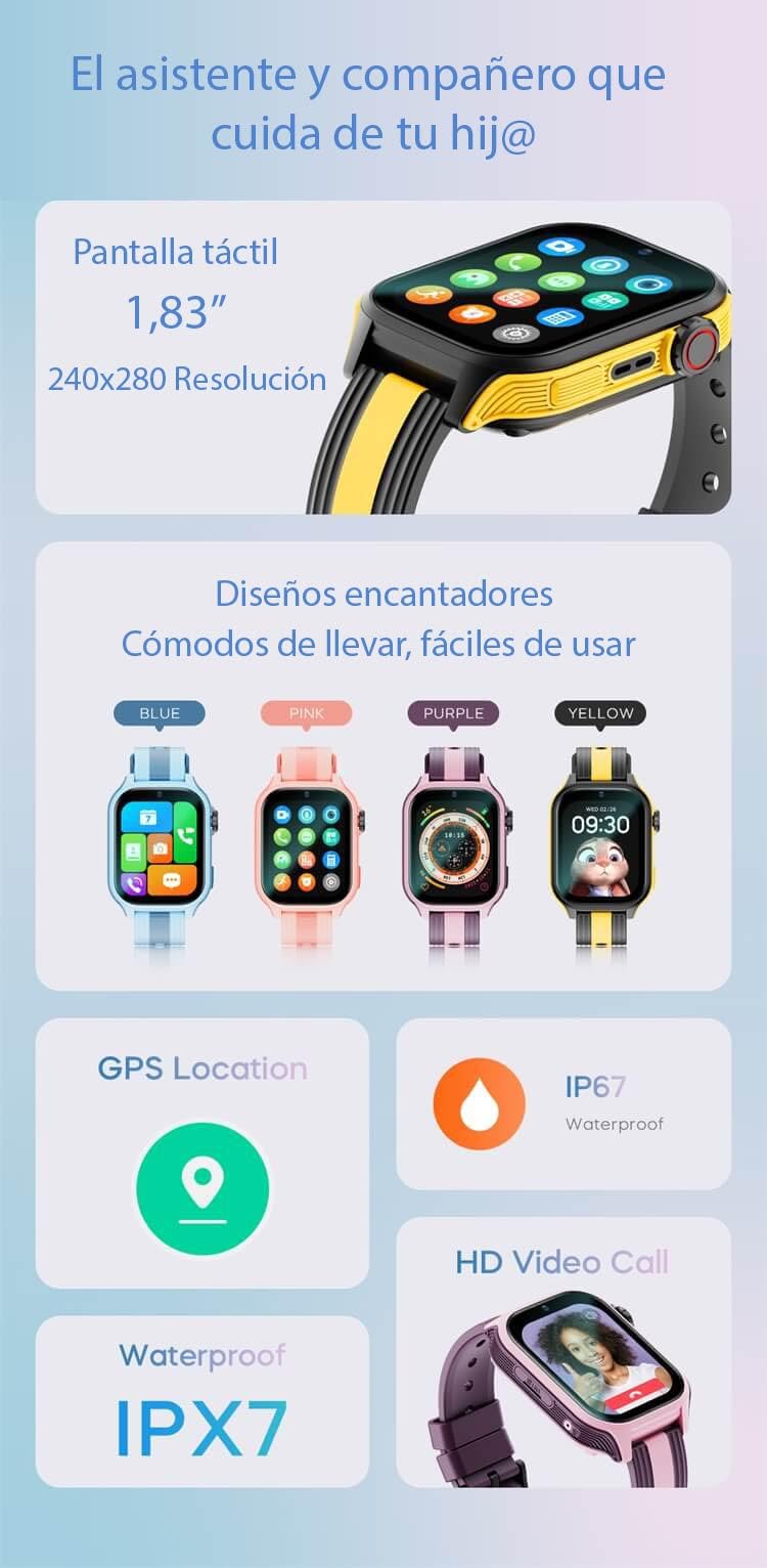 Genérico Orologio intelligente SIM per bambini con schermo tattile, cinturino regolabile, disponibile in rosa e blu (blu)