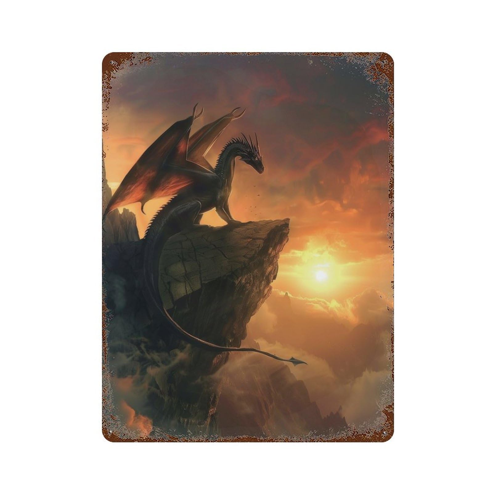 Space Dragon On A Cliff Rusty Metal Tin Sign 15.7"x11.8", Ideal for Farmhouse, Kitchen And Entryway Decor