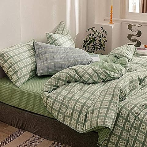 Michorinee Green Grid Double Duvet Cover Set Cover