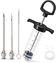 Kar4Field Turkey Injector Syringe, Food-Grade Meat Injector Syringe Kit, Unbreakable Plastic Injector Marinades for meats, 1-oz Food Flavor Injector for Smoker BBQ with 2 Injection Needles (Black)