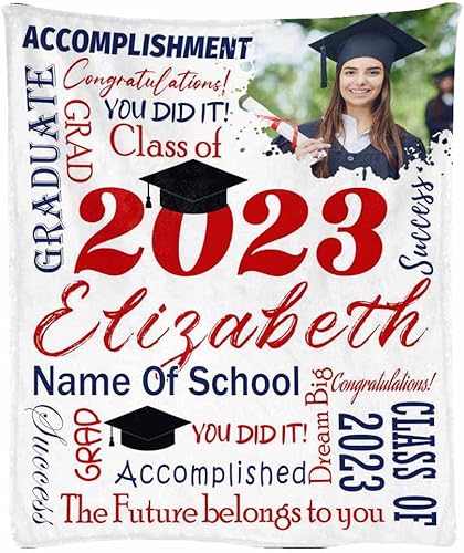 Miniatura 5 de M YESCUSTOM Mantas personalizadas con nombre, mantas de graduación 2023 con foto, manta personalizada para mujeres, hombres, hija, hijo, graduados,