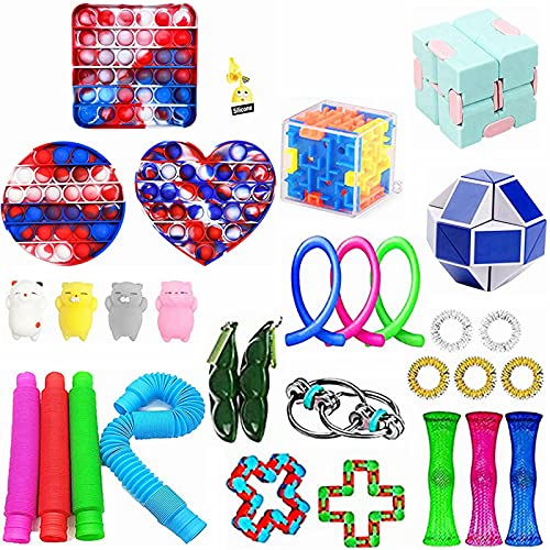 YINGFEINIAO Sensory Fidget Toy Set, Relieves Stress and Anxiety Toys for Children Adult, Fidget Pack Cheap Toys Set, Gifts for Kids & Adults (30Pcs-Red)