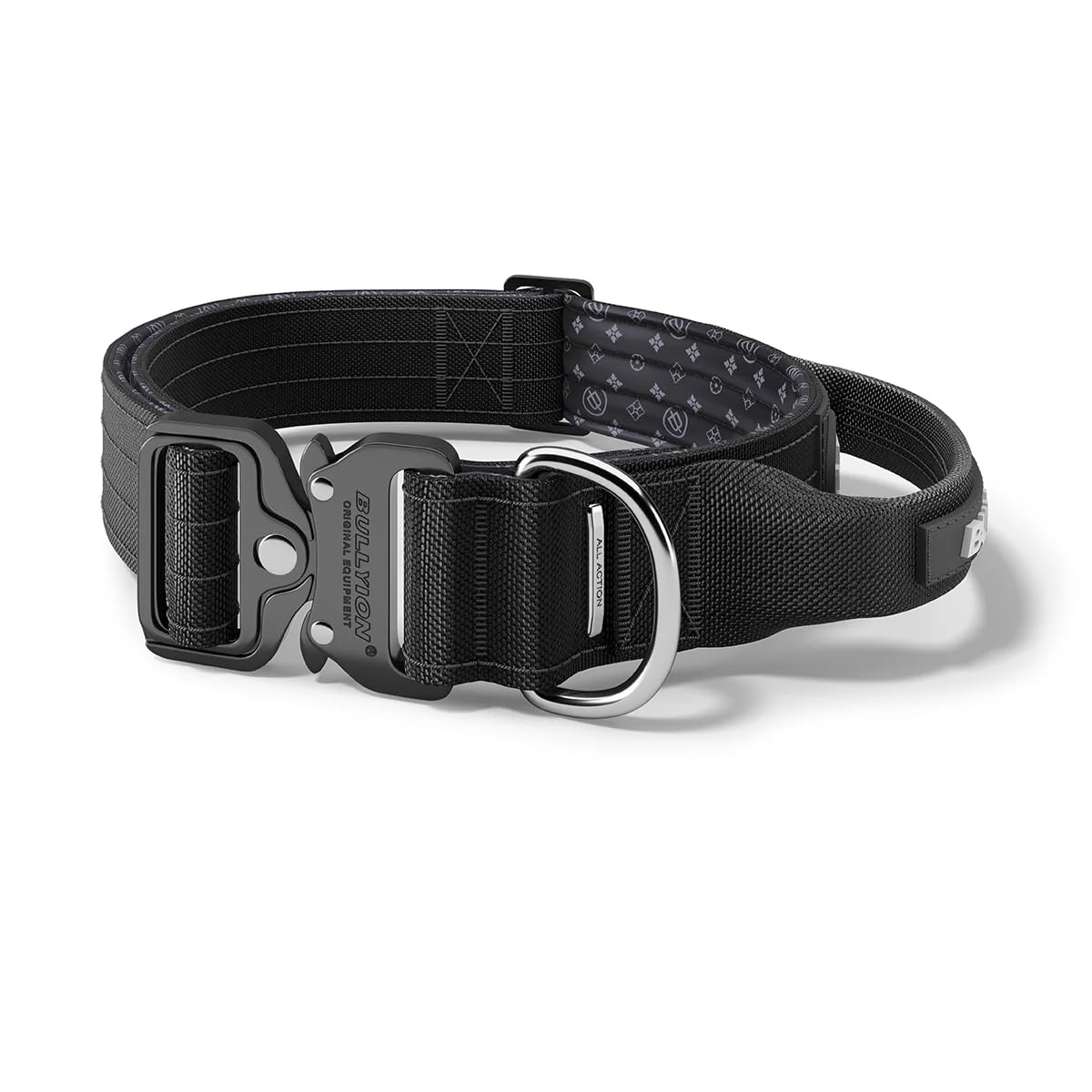 Bullyion ® Original Equipment Heavy Duty Tactical Dog Collar with Handle – Adjustable Military Style Collar for Large Dogs, Padded Training Collar with Metal Buckle - 5CM Carbon Black - Medium