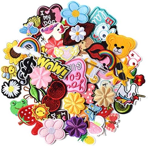 AXEN 60PCS Embroidered Iron On Patches DIY Accessories, Random Assorted Decorative Patches, Cute Sewing Applique for Jackets, Hats, Backpacks, Jeans, 60 Pieces Package