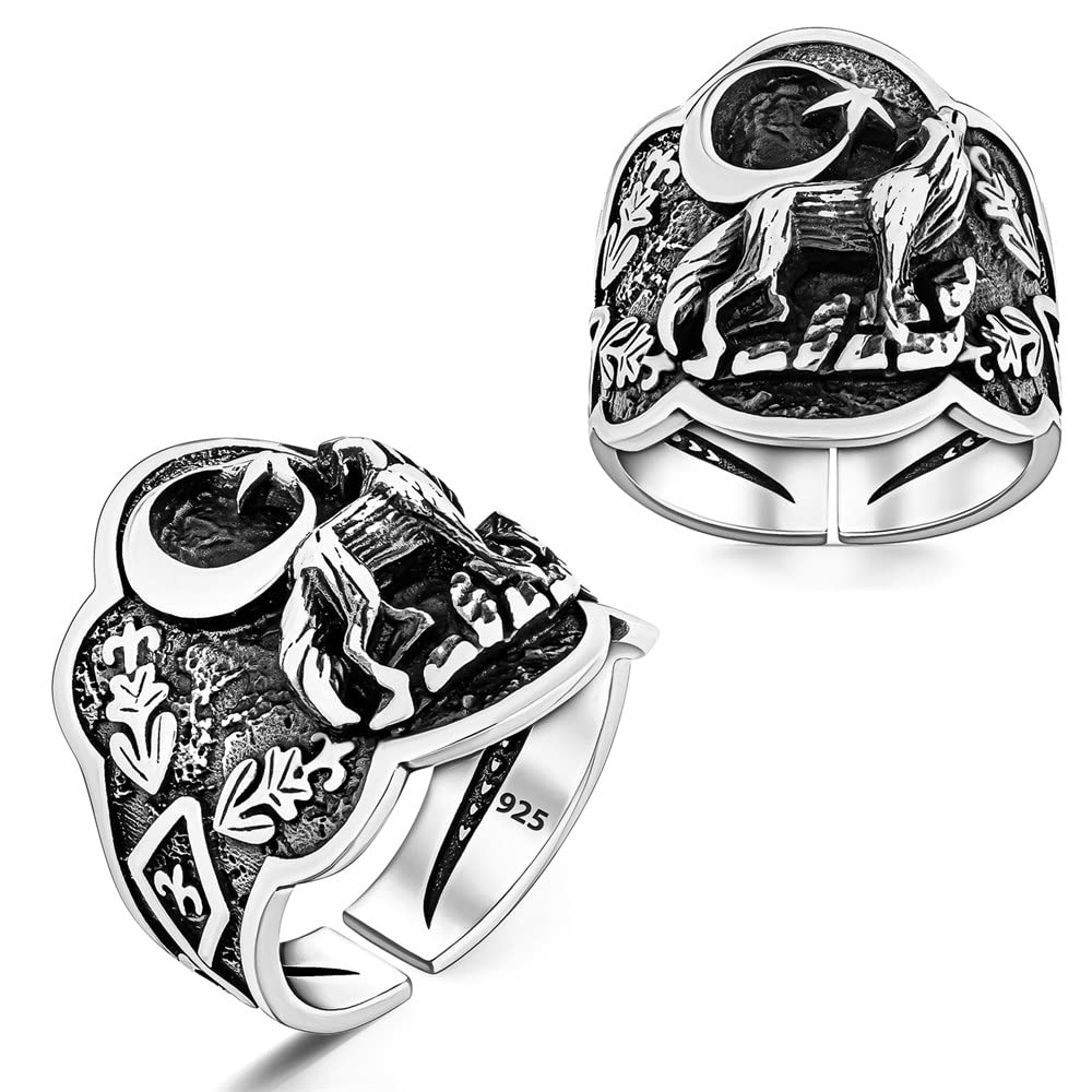 Argun AtelierWolf Motif Adjustable 925K Sterling Silver Men's Ring (Thumb)