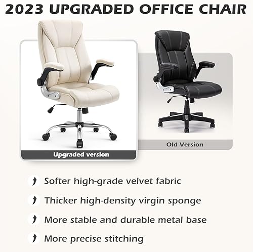 Miniatura 7 de SEATZONE Silla ejecutiva de oficina en casa, respaldo alto, terciopelo suave con reposabrazos abatibles, altura ajustable y soporte lumbar, cómoda