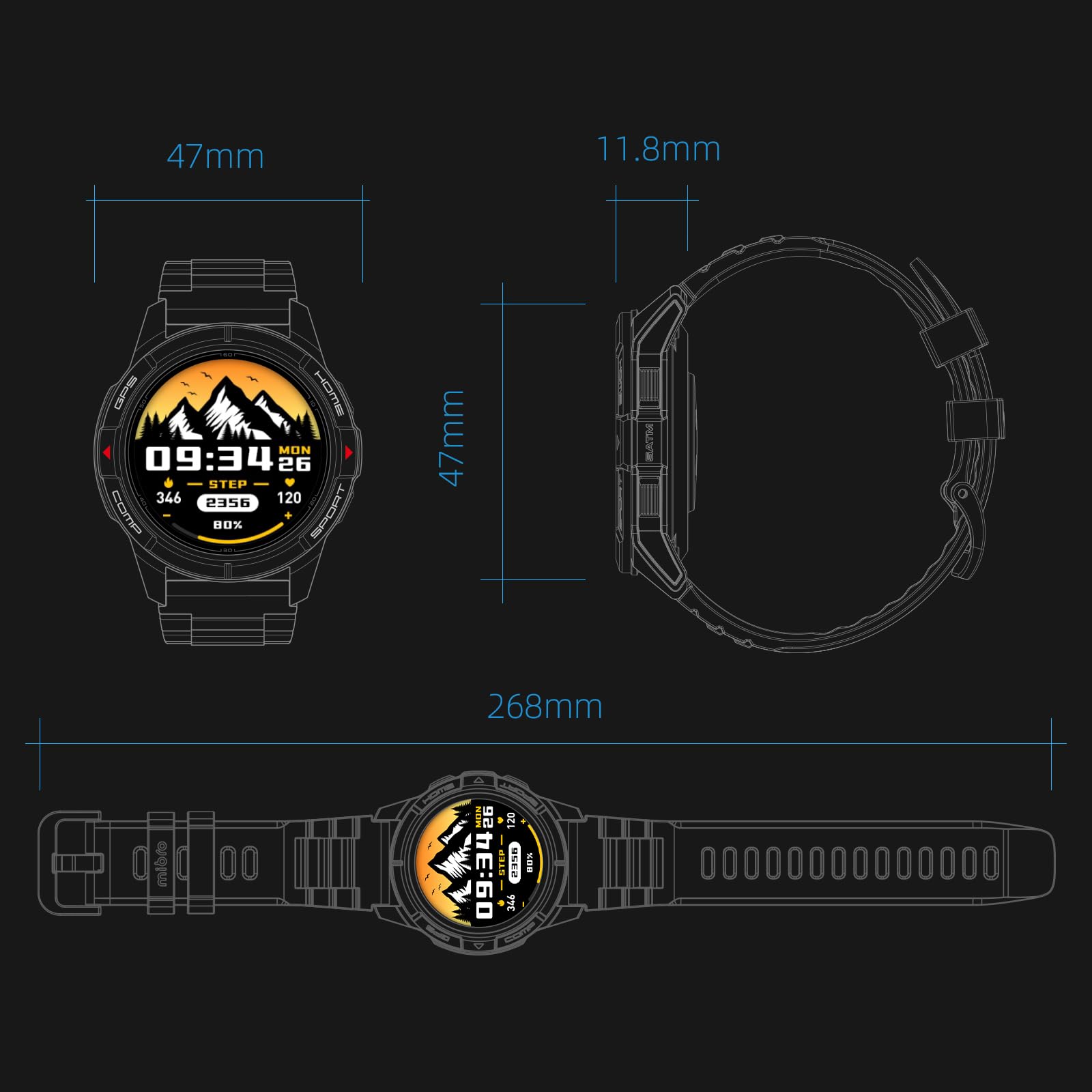Mibro GS Active-Laufuhr GPS mit 1,3" AMOLED, Sportuhr 5ATM Wasserdicht 150+ Sportmodi, Smartwatch Damen Herren mit Herzfrequenz, Navigation, Radfahren Skifahren Schwimmen