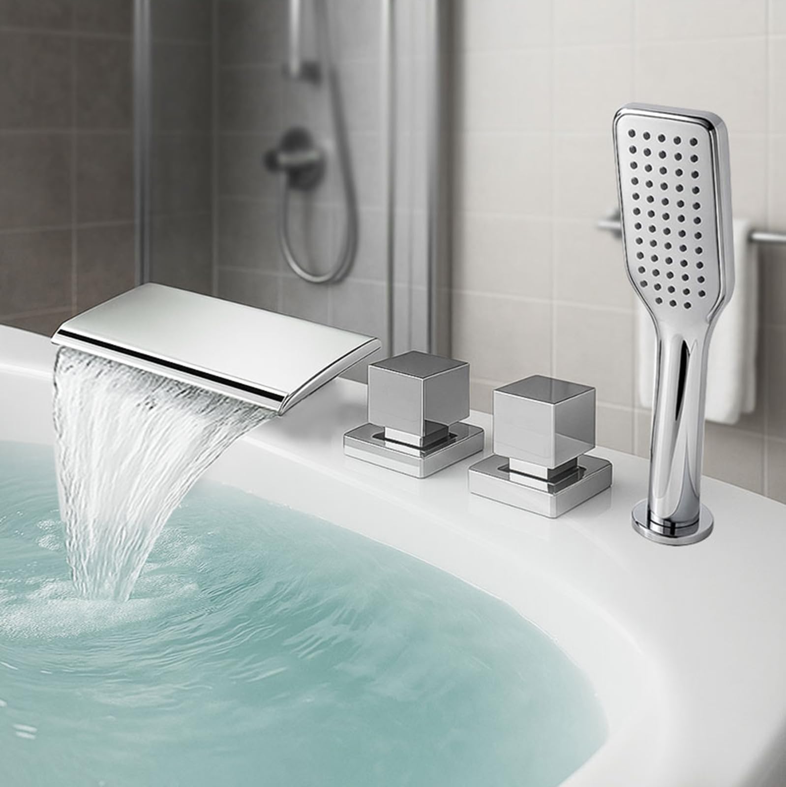 Mitigeur cascade 4 trous chromé LWX pour baignoire de bain - 5