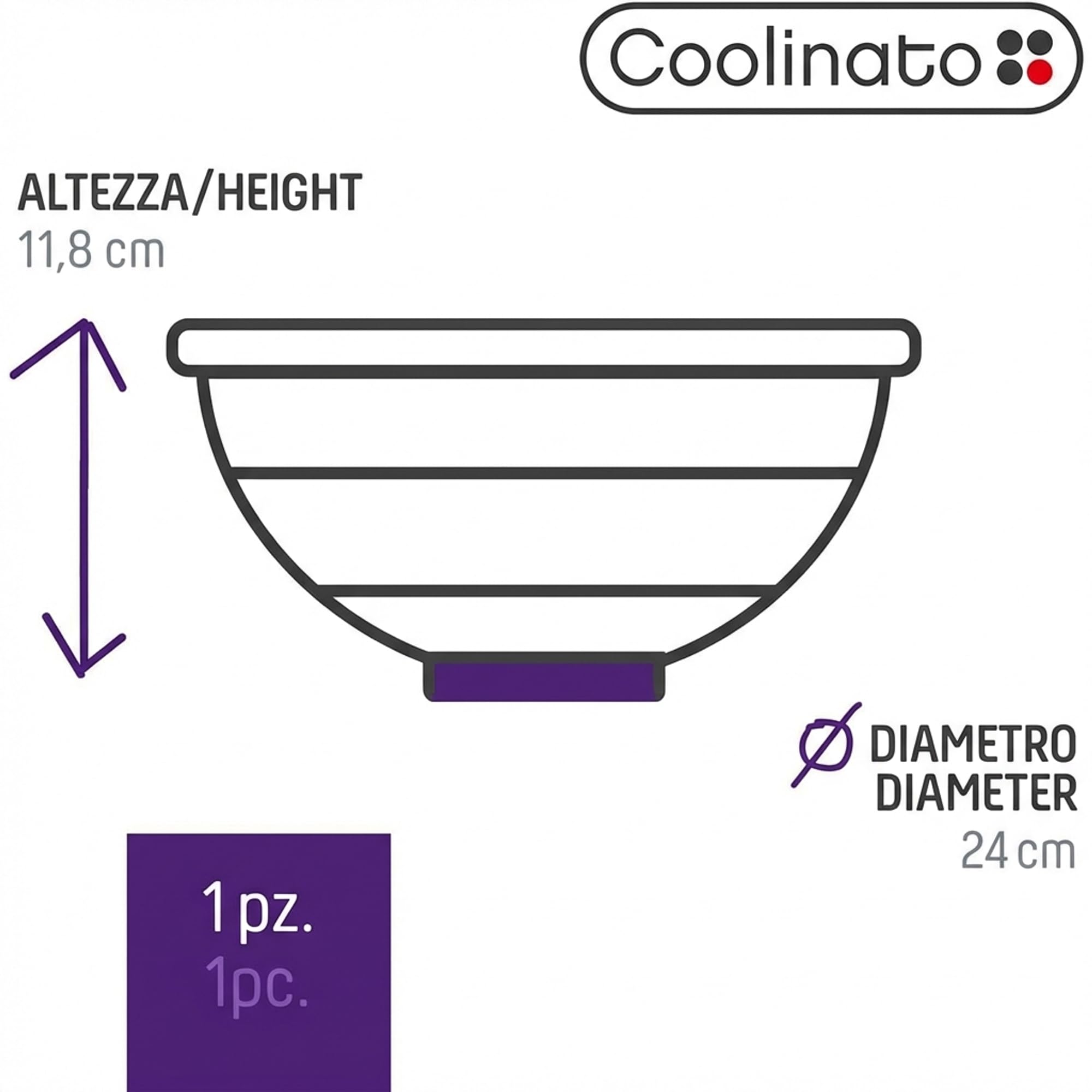 Coolinato - Ciotola pieghevole silicone platinico 24 cm grigio - Scodella richiudibile da campeggio per conservare, servire e mantenere fresco cibo - Resistente al calore e lavabile in lavastoviglie