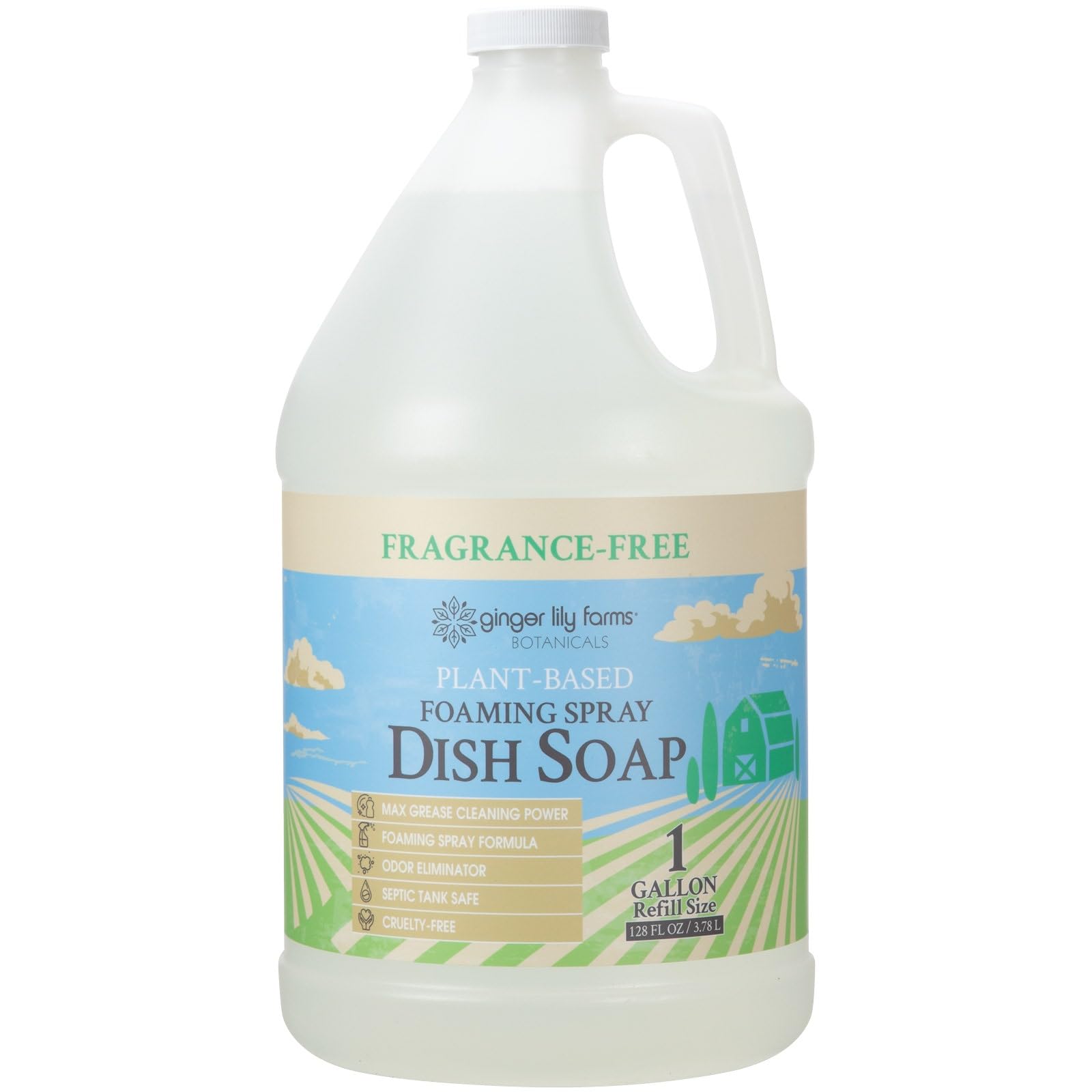 Ginger Lily Farms Botanicals Plant-Based Foaming Spray Dish Soap Concentrated Formula with Max Grease Cleaning Power Cruelty-Free Fragrance-Free
