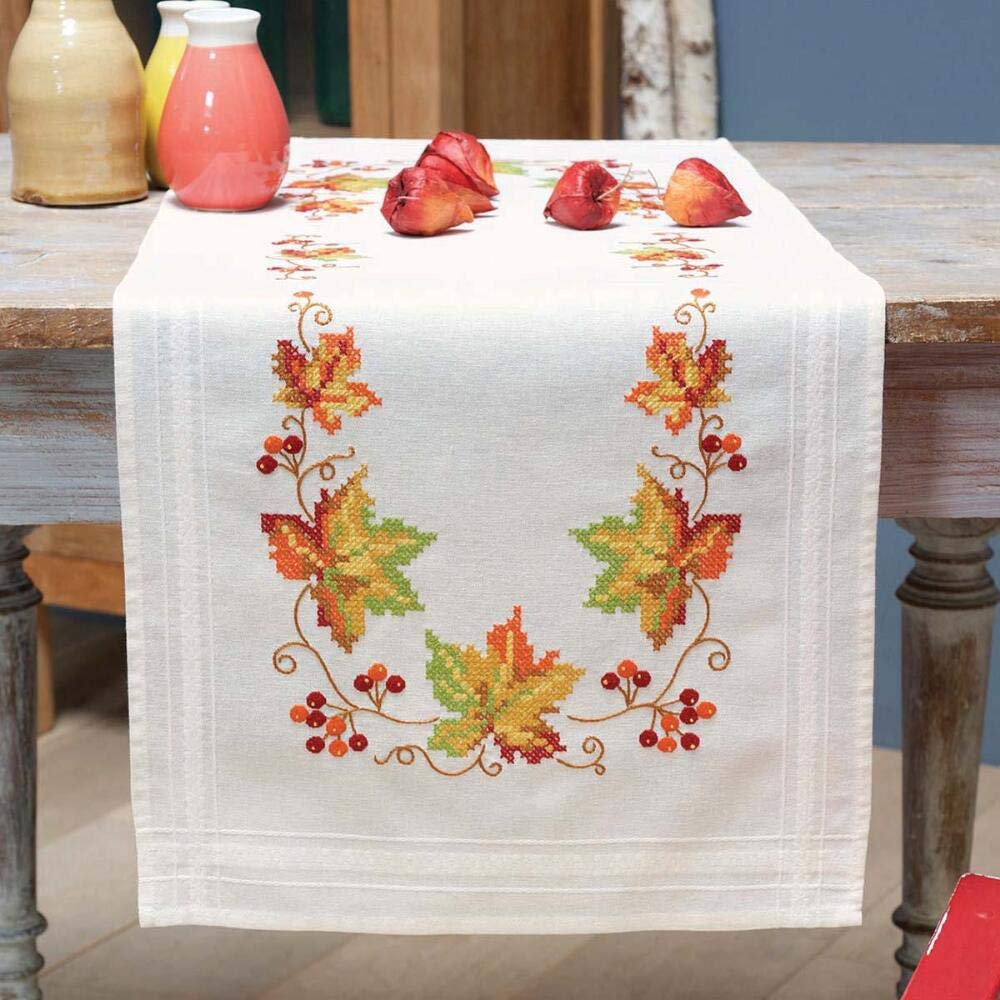 Vervaco Embroidery: Runner: Autumn Leaves, 100% Cotton, Multi-Colour, 40 x 24 x 20 cm