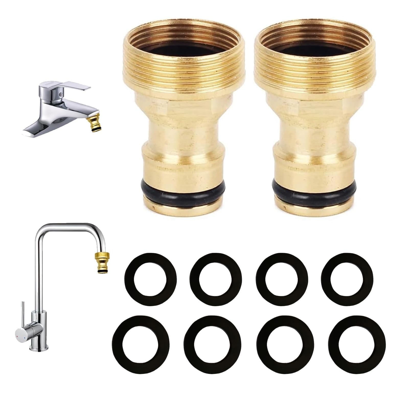 Younieyo Women's No 2 Pcs Brass Tap Connector (22Mm) To Male (24Mm), Universal Kitchen Tap Connector For Bathroom Kitchen Sink With 8 Gaskets