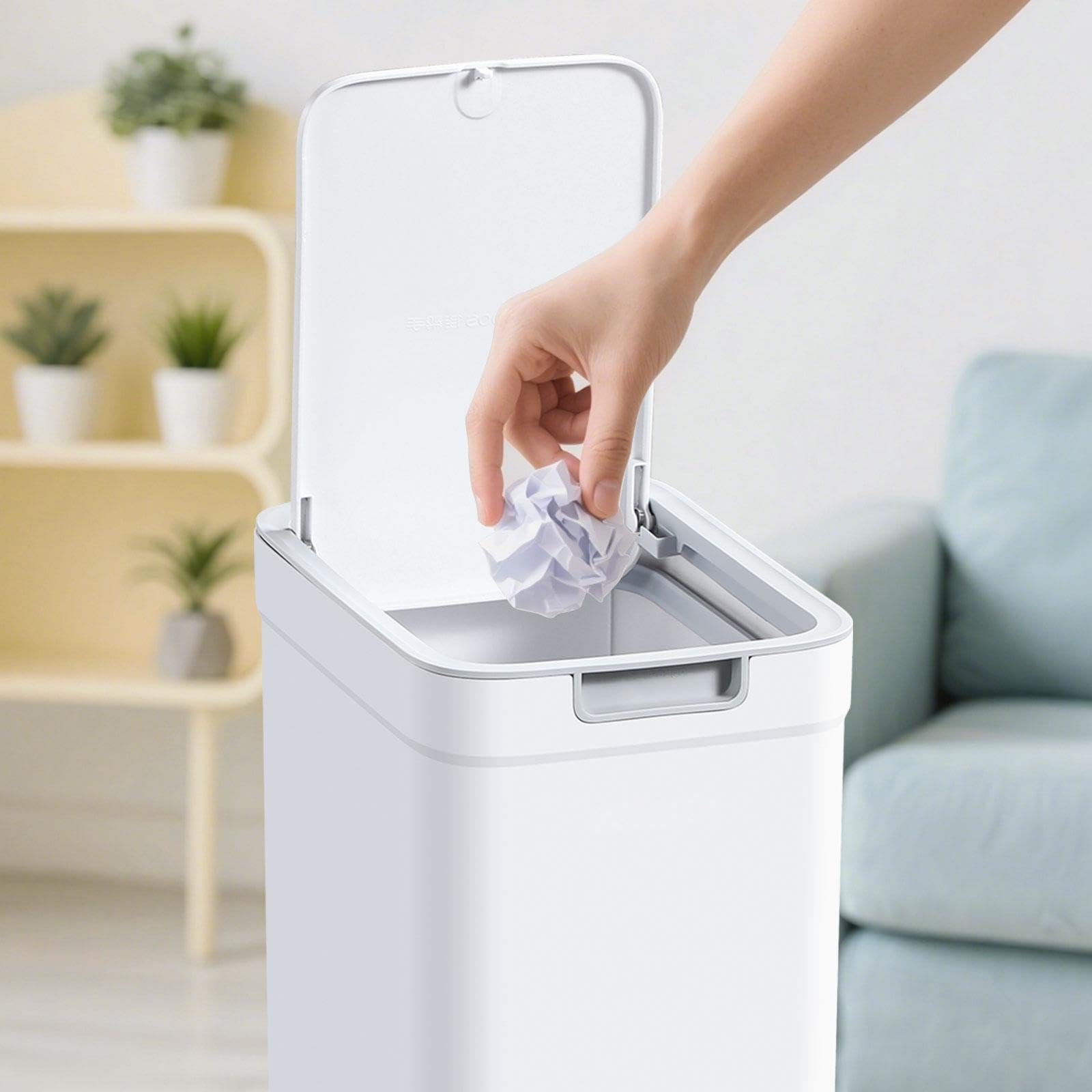 MOPUP Mały koszyk na śmieci do łazienki z pokrywką, 9 l/2,4 galonów, wąski koszyk na śmieci, koszyk na papier z tworzywa sztucznego z otwieranym na szeroko deklem, odporny na psy do łazienki, kuchni