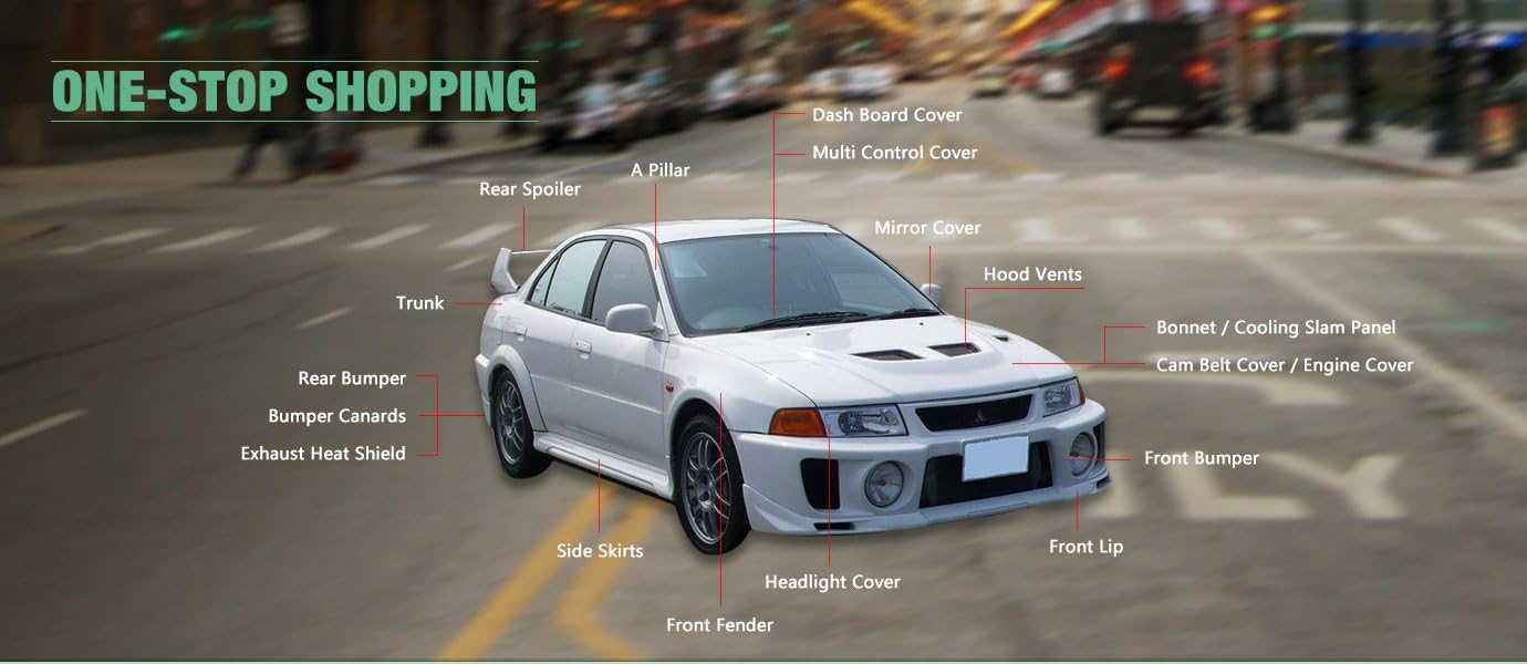 Carbon Fiber CF for Mitsubishi Evolution EVO 5 Front Bumper Canard Lip Splitter Fin Valance Chin Exterior Kit