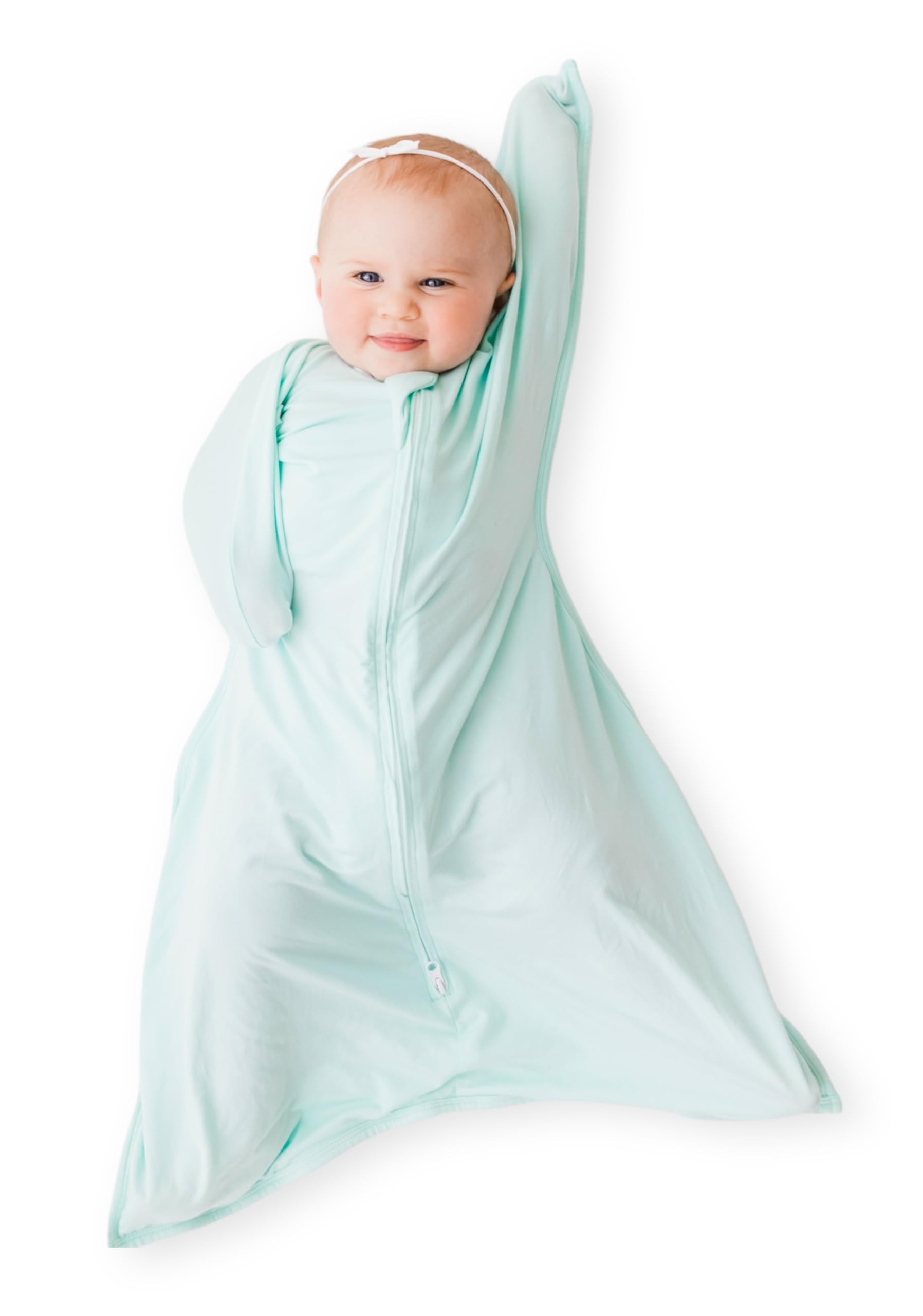 bebon Transition Swaddle - Baby Wearable Blanket - Cozy Sleep Sack, Wrap with 2-Way Zipper - 95% Bamboo Viscose, 5% Spandex (Dreammint, Small 4-8