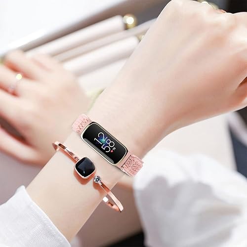 Miniatura 4 de Correas elásticas de nailon y silicona delgadas compatibles con Fitbit Luxe, correa de nailon elástico ajustable y transpirable de repuesto y