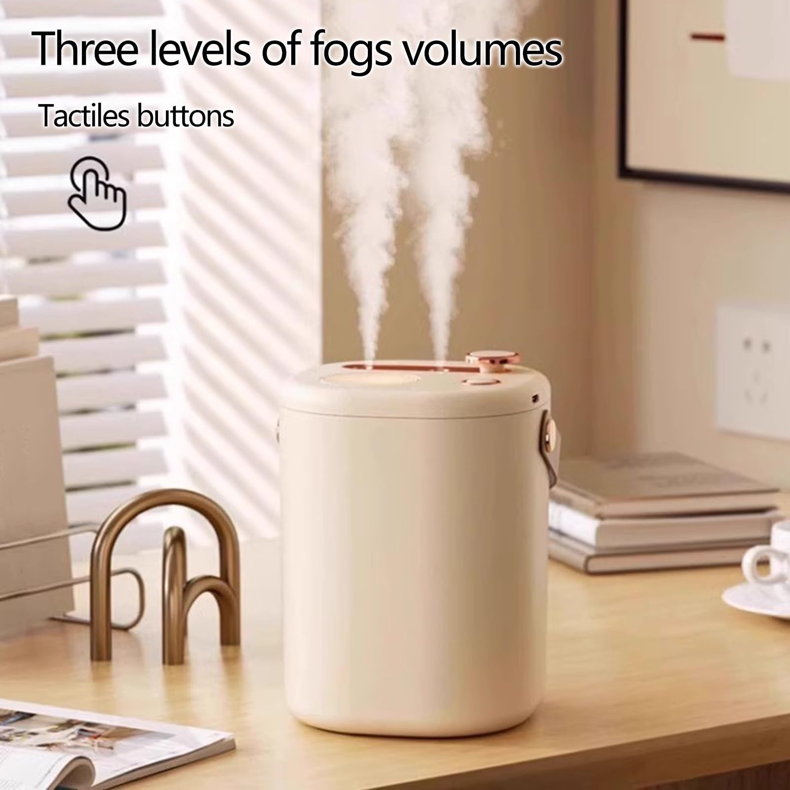 Umidificatore Ambiente con Maniglia, Serbatoio Dells'acqua da 2 Litri, 35dB Silenzioso, Umidificatore con Doppia Porta Spray, 3 Livelli di Volume della Nebbia(Gray)