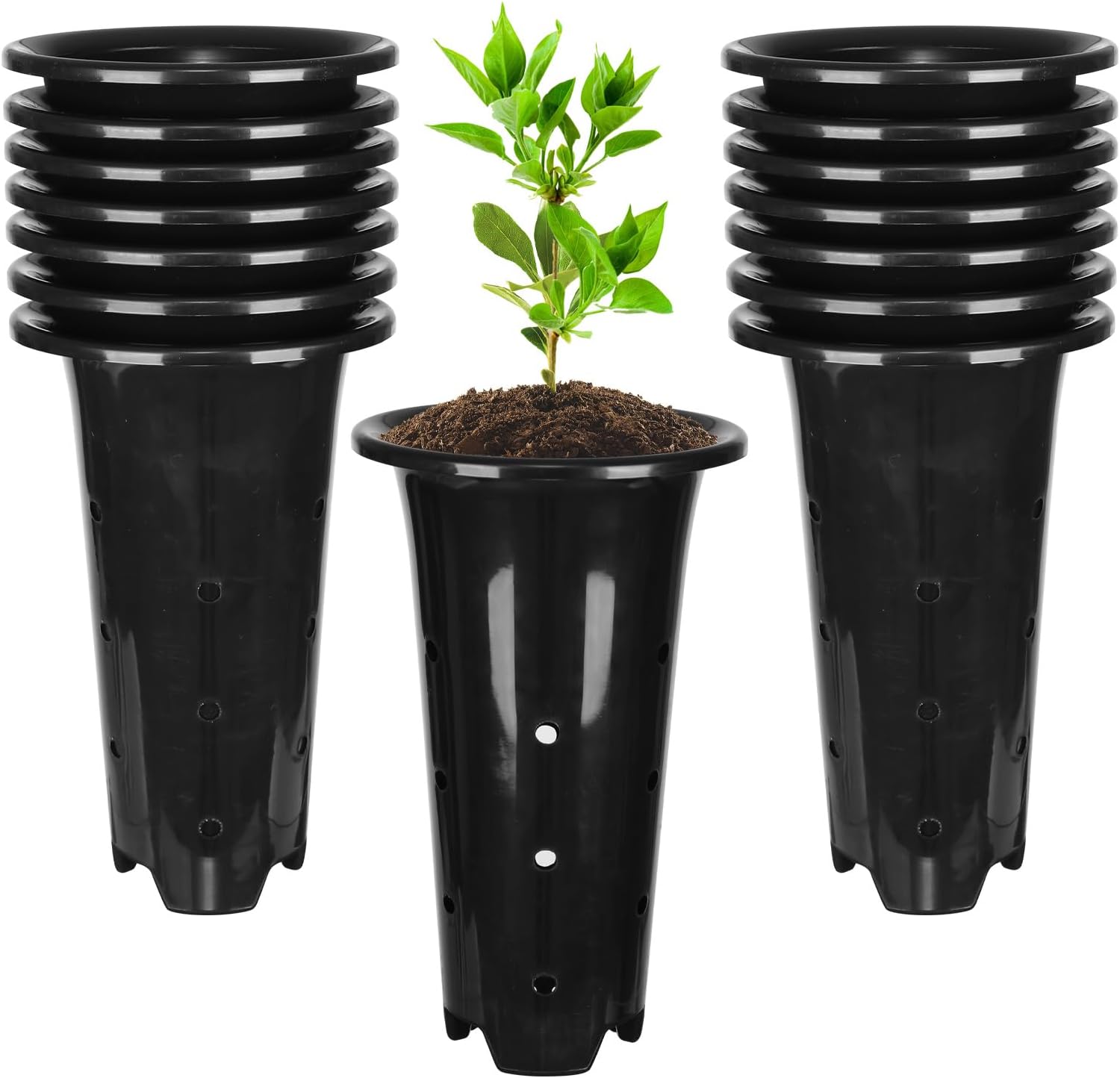 tchrules 15pcs Plastic Deep Plant Nursery Pots,8.66”Tall