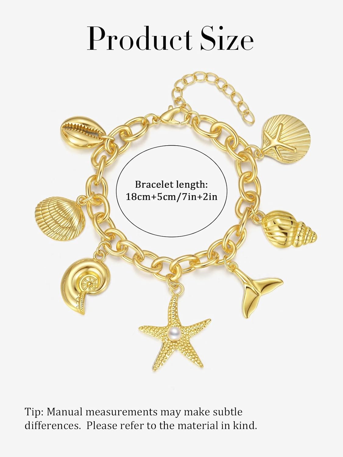 1PC Gold Seastar Bracelet for Women, Boho Adjustable Starfish and Conch Shell Charm Bracelet, Summer Beach Ocean Statement Jewelry, Stackable Dainty Seashell Bracelet - Image 3