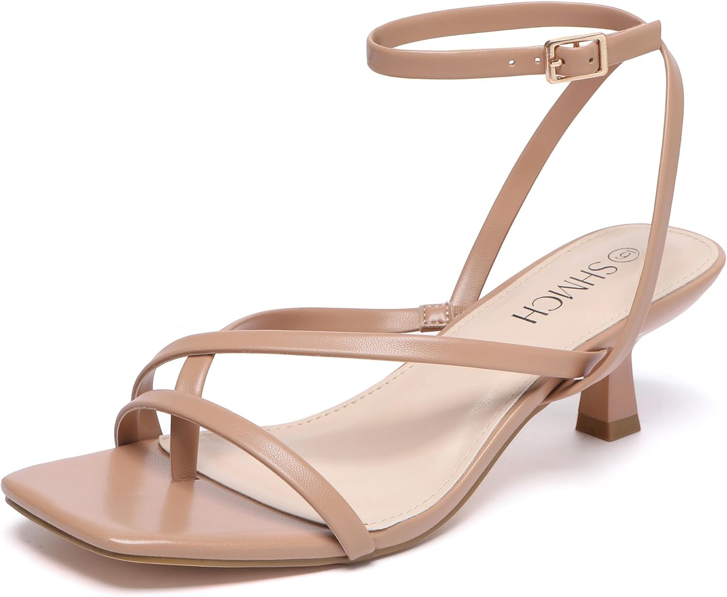 Kitten Heels for Women Low Strappy Lace Up Heels Square Toe Thong Ankle Strap Heels...