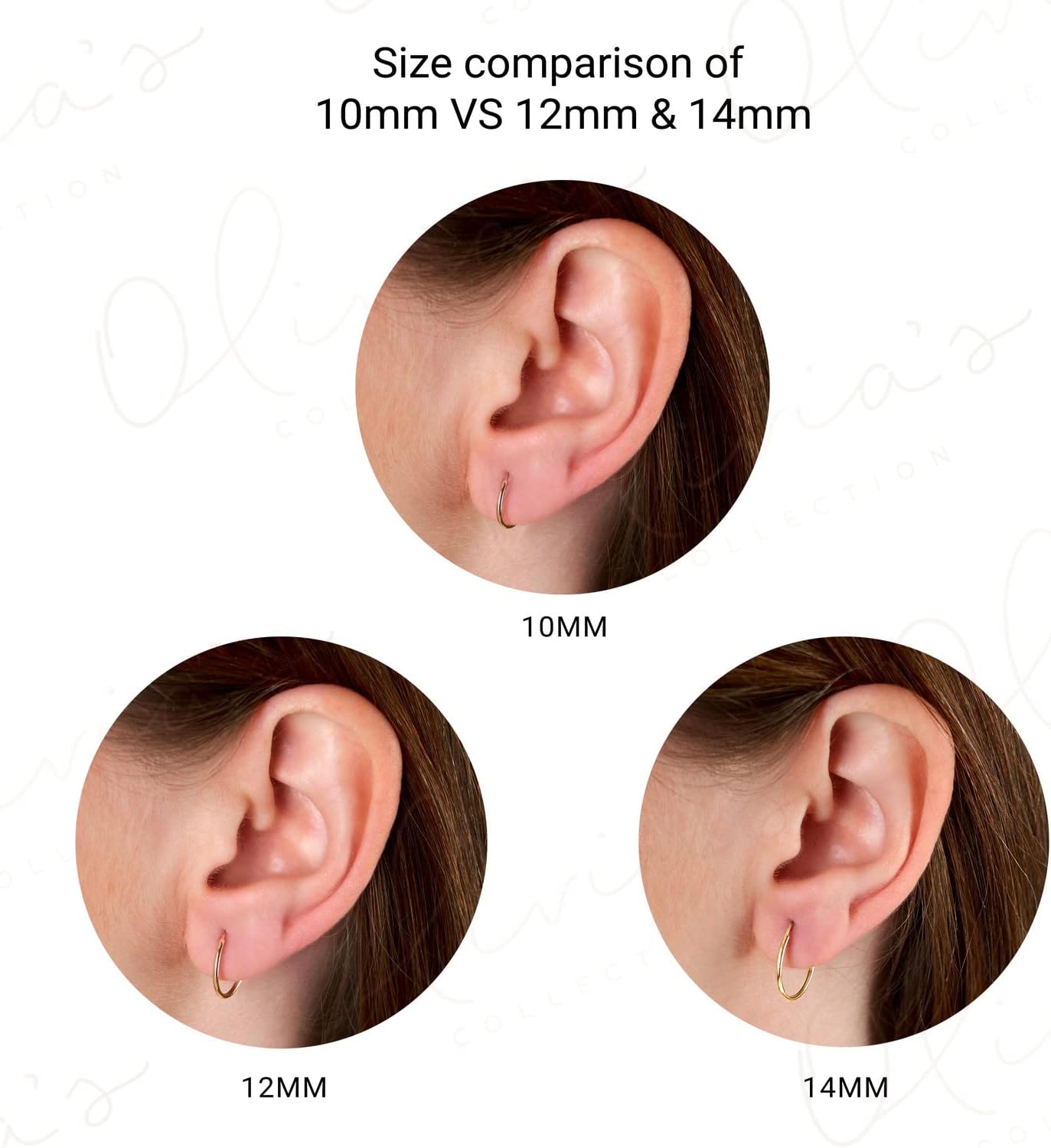 Olivia's Collection 14k White or Yellow Gold Lightweight Endless Hoop Earrings (10-20mm) True 1.0mm width. Piercing to Lobe, Upper-Lobe for a Woman, Man, Teens - Image 4