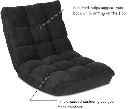 Miniatura 7 de Casart Tumbona plegable para juegos con 14 posiciones ajustables, marco de acero, acolchado de esponja, sofá reclinable (negro)