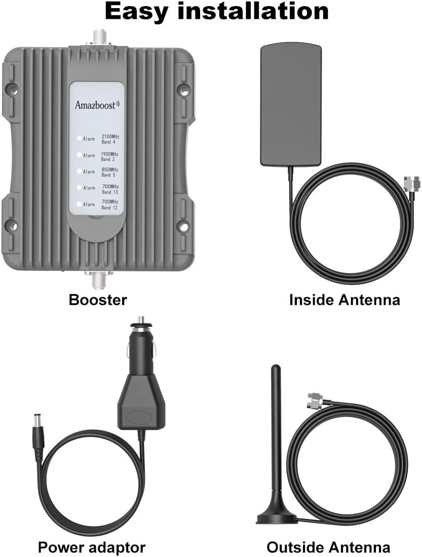 Creative Product Amazboost Cell Phone Booster for Car, Truck,RV,Pickup or SUV,Vehicle 5 Bands Signal Booster Apply to All U.S. Carriers | Compatible with Verizon AT&T Sprint T-Mobile（5G Ready,Band12, 13,17,5,25,2,4 ）