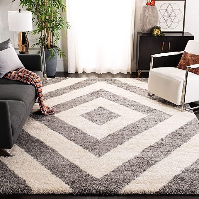 Image of Carpet for Living Room 5X7 FEET Modern Soft Shaggy Carpet Thick, Fluffy & 2 inch Pile Shag Rug for Your Kids Room, Bedroom & Livingroom (Grey White)