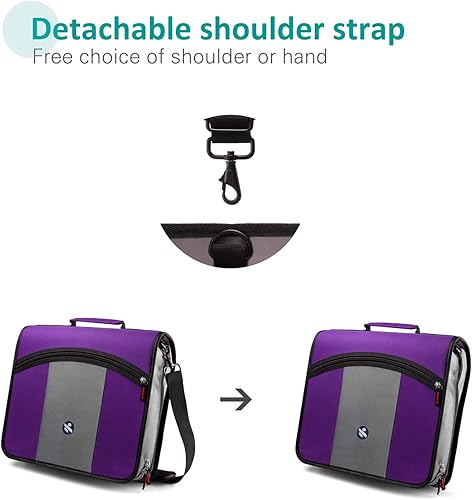 Miniatura 4 de Carpeta con cremallera de 3 pulgadas, carpeta de 3 anillos redondos con archivo expandible y correa para el hombro, color negro